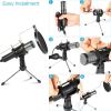 Professional Condenser Microphone Studio Recording Cardioid Microphone w/180° Tripods Pop Filter USB Plug for Podcasting Gaming Chatting
