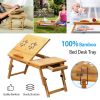 Bamboo Laptop Desk Breakfast Serving Bed Tray Foldable Leg Multi-Position Adjustable Tilt Surface Bed Lap Tray with Side Storage Drawer for Work Study