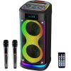 Portable Wireless Party Speaker with LED Light Wireless Mic Remote Control TWS Treble Bass Mic. Echo Music Accompany Mic. Priority Guitar In