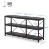 Industrial 55-inch Black Wood Shelf Sofa Table with Heavy Duty Metal Frame