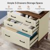 Vintage White/Rustic Brown 3 Drawer Filing Cabinet Printer Stand