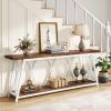 Industrial 70-inch Brown Wood Top Sofa Table with Heavy Duty White Metal Frame