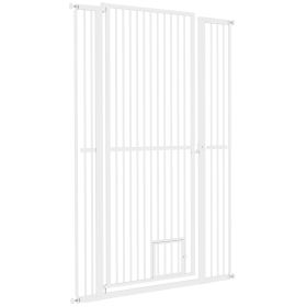 PawHut 59" Extra Tall Pet Gate, 30"-41" Dog Gate with Cat Door, 1.4" Narrow Gap, 2.8" and 5.5" Extension, for Doorway, Hallway