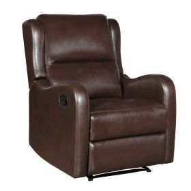Brown Reclining Chair 1pc Comfort Seating Faux Leather Upholstery Living Room Furniture Solid Wood