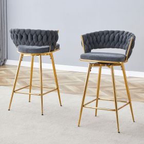 Two-piece rotating swivel chair, Dark gray cotton and linen soft seat, golden metal legs, rust-proof and wear-resistant