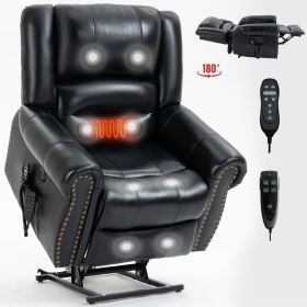 Power Lift Recliner Chair Heat Massage Dual Motor Infinite Position Up to 350 LBS, Genuine Leather, Heavy Duty Motion Mechanism with USB Ports, B