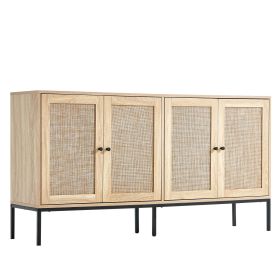 VEVOR Rattan Cabinet, Rattan Storage Cabinet 59inch with 4 Magnetic Doors and Adjustable Shelves, Sideboard Buffet Cabinet for Hallway, Entryway