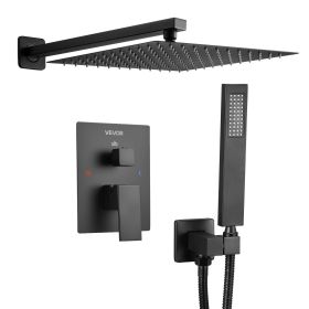 Shower Faucet Set 12" Square Rain Shower Head and Hand Set Matte Black