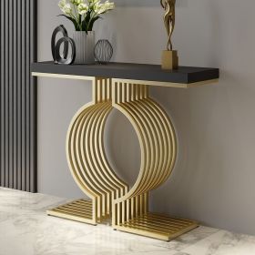 39.4" Modern Narrow Console Table with Geometric Metal Base Black Entryway Table