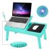 Foldable Laptop Table Bed Notebook Desk w/Cooling Fan Mouse Board LED light 4 x USB Ports Breakfast Snacking Tray with Storage Groove For Home Office