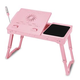 Foldable Laptop Table Bed Notebook Desk w/Cooling Fan Mouse Board LED light 4 x USB Ports Breakfast Snacking Tray with Storage Groove For Home Office (Option: RoseGold)