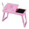Foldable Laptop Table Bed Notebook Desk w/Cooling Fan Mouse Board LED light 4 x USB Ports Breakfast Snacking Tray with Storage Groove For Home Office