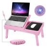 Foldable Laptop Table Bed Notebook Desk w/Cooling Fan Mouse Board LED light 4 x USB Ports Breakfast Snacking Tray with Storage Groove For Home Office