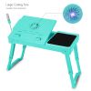 Foldable Laptop Table Bed Notebook Desk w/Cooling Fan Mouse Board LED light 4 x USB Ports Breakfast Snacking Tray with Storage Groove For Home Office