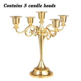3/5-Arm Metal Plated Candle Holders Retro Candelabra European Style Simple Romantic Candlestick Pillar Wedding Party Centerpiece (Color: golden--five, Ships From: CN)